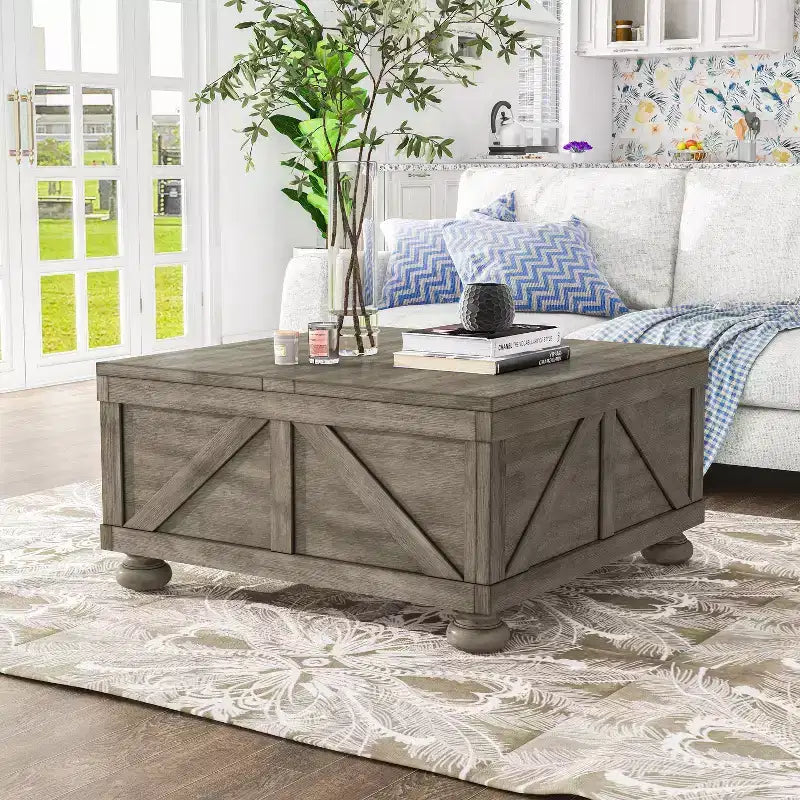 Table basse carrée Pershins Farmhouse avec rangement - HOMES: Inside + Out