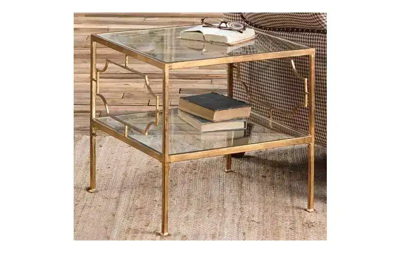 Table d'appoint cube Uttermost Genell en fer finition feuille d'or