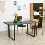 HOMCOM Table à manger moderne à bords ondulés 63 po pour 6 personnes, Table de cuisine en bois avec pieds en acier, Table de salle à manger rectangulaire avec base métallique solide, Gris