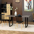 HOMCOM Table à manger moderne à bords ondulés 63 po pour 6 personnes, Table de cuisine en bois avec pieds en acier, Table de salle à manger rectangulaire avec base métallique solide, Gris