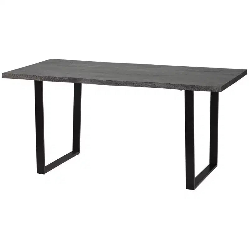 HOMCOM Table à manger moderne à bords ondulés 63 po pour 6 personnes, Table de cuisine en bois avec pieds en acier, Table de salle à manger rectangulaire avec base métallique solide, Gris