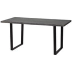 HOMCOM Table à manger moderne à bords ondulés 63 po pour 6 personnes, Table de cuisine en bois avec pieds en acier, Table de salle à manger rectangulaire avec base métallique solide, Gris