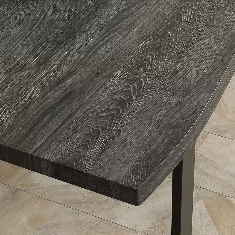 HOMCOM Table à manger moderne à bords ondulés 63 po pour 6 personnes, Table de cuisine en bois avec pieds en acier, Table de salle à manger rectangulaire avec base métallique solide, Gris
