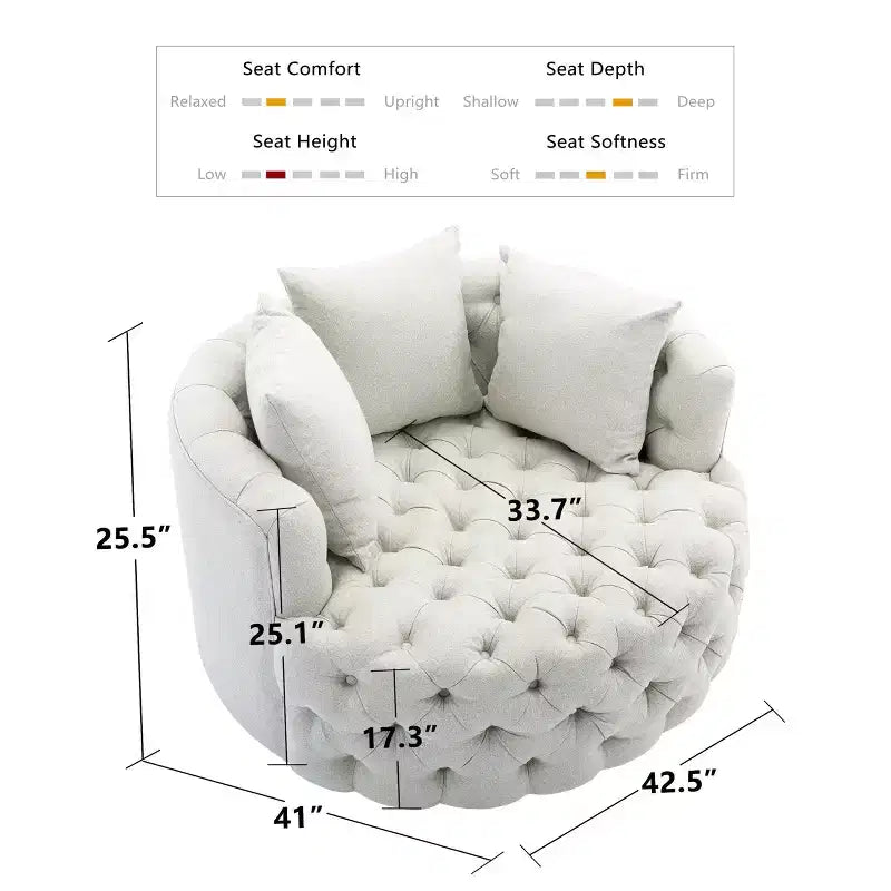 Fauteuil rond pivotant et demi rembourré, capitonné, entièrement assemblé, de 108 cm de large – Kinwell