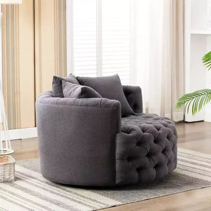 Fauteuil rond pivotant et demi rembourré, capitonné, entièrement assemblé, de 108 cm de large – Kinwell