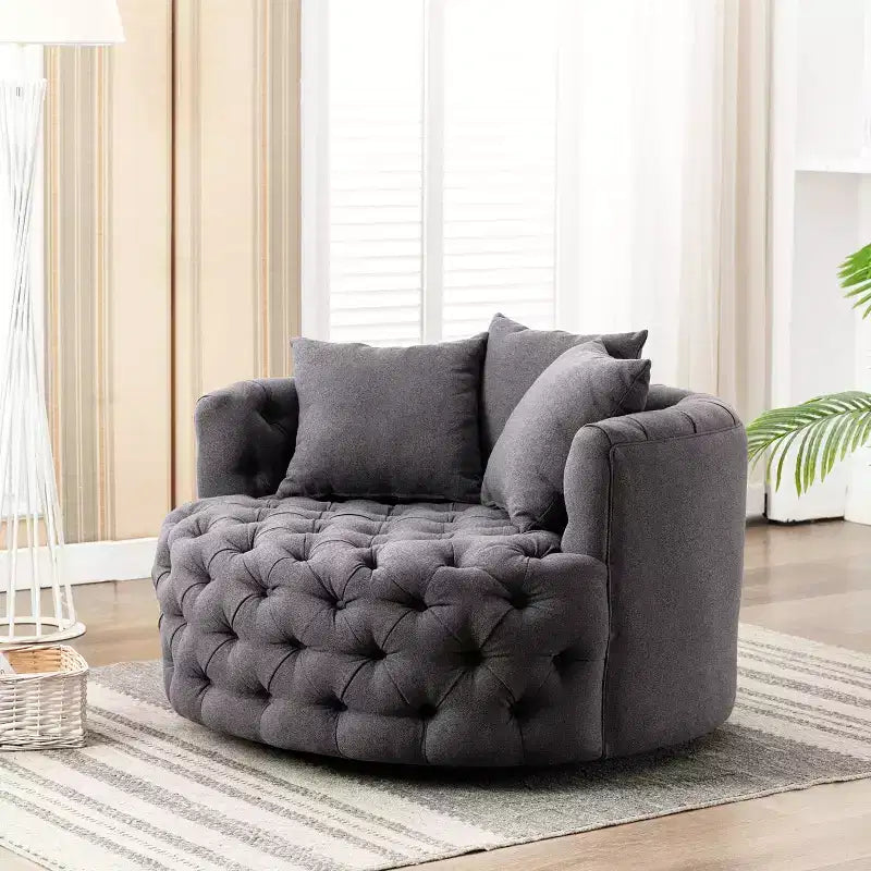 Fauteuil rond pivotant et demi rembourré, capitonné, entièrement assemblé, de 108 cm de large – Kinwell