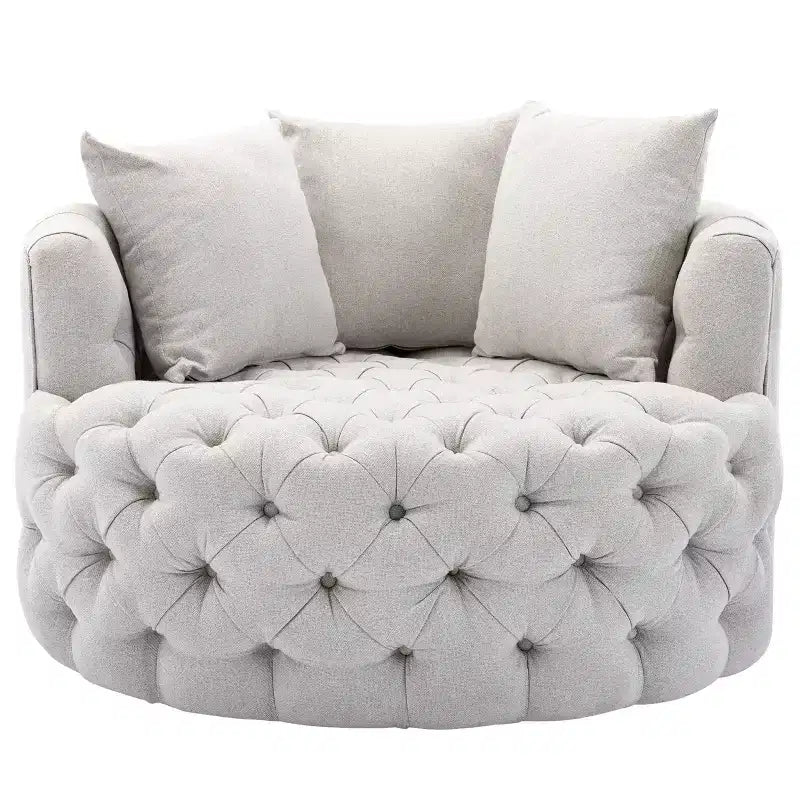 Fauteuil rond pivotant et demi rembourré, capitonné, entièrement assemblé, de 108 cm de large – Kinwell