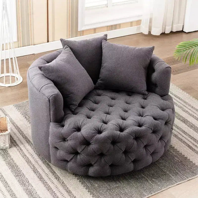 42.5 Wide Fully Assembled Round Upholstered Tufted Swivel Barrel Chair and a Half - Kinwell