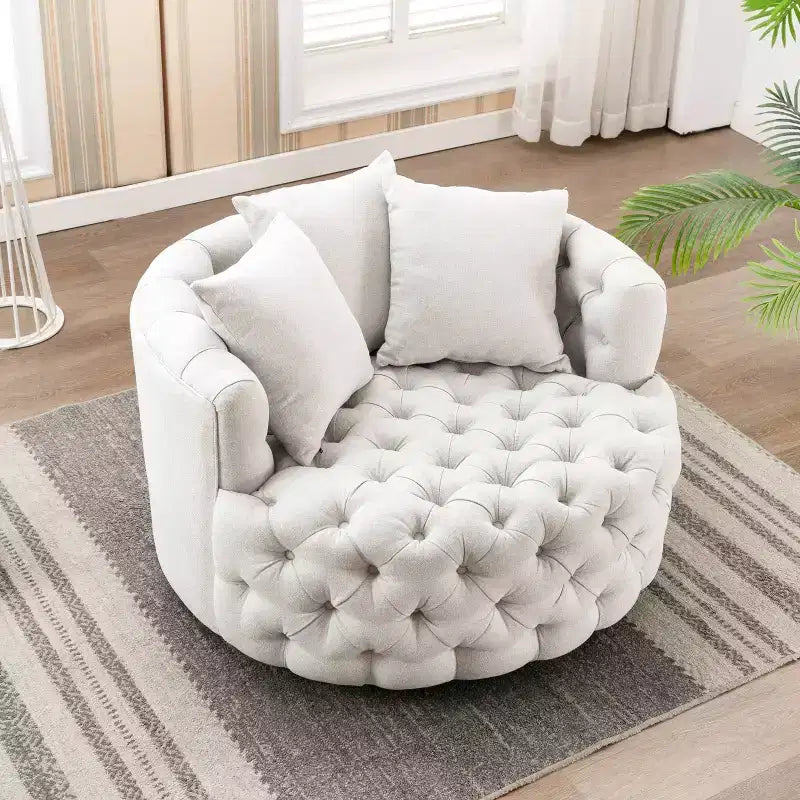 Fauteuil rond pivotant et demi rembourré, capitonné, entièrement assemblé, de 108 cm de large – Kinwell