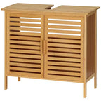 Meuble sous-lavabo en bambou kleankin avec 2 portes à lattes, meuble de lavabo de salle de bain autoportant, économiseur d'espace, organisateur de salle de bain, naturel