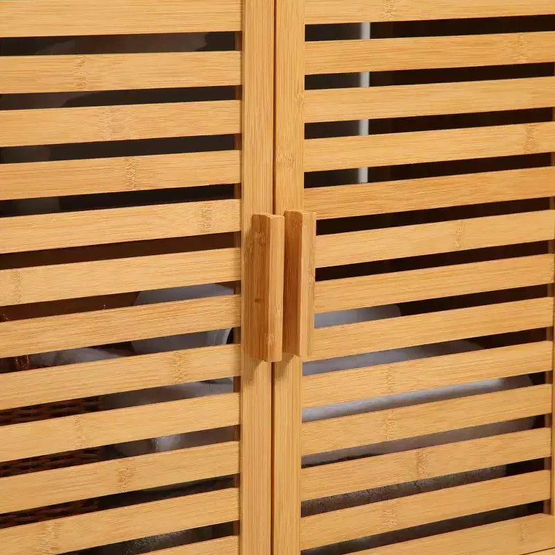 Meuble sous-lavabo en bambou kleankin avec 2 portes à lattes, meuble de lavabo de salle de bain autoportant, économiseur d'espace, organisateur de salle de bain, naturel