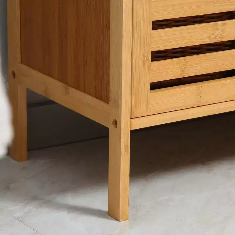 Meuble sous-lavabo en bambou kleankin avec 2 portes à lattes, meuble de lavabo de salle de bain autoportant, économiseur d'espace, organisateur de salle de bain, naturel