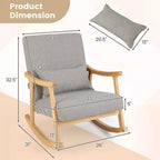 Costway Fauteuil à Bascule Rembourré avec Oreiller Fauteuil à Bascule avec Cadre en Bois d'Hévéa Gris