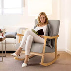 Costway Fauteuil à Bascule Rembourré avec Oreiller Fauteuil à Bascule avec Cadre en Bois d'Hévéa Gris