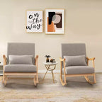 Costway Fauteuil à Bascule Rembourré avec Oreiller Fauteuil à Bascule avec Cadre en Bois d'Hévéa Gris