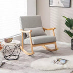 Costway Fauteuil à Bascule Rembourré avec Oreiller Fauteuil à Bascule avec Cadre en Bois d'Hévéa Gris