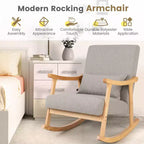Costway Fauteuil à Bascule Rembourré avec Oreiller Fauteuil à Bascule avec Cadre en Bois d'Hévéa Gris