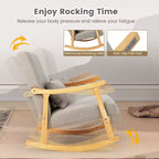 Costway Fauteuil à Bascule Rembourré avec Oreiller Fauteuil à Bascule avec Cadre en Bois d'Hévéa Gris