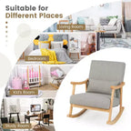 Costway Fauteuil à Bascule Rembourré avec Oreiller Fauteuil à Bascule avec Cadre en Bois d'Hévéa Gris