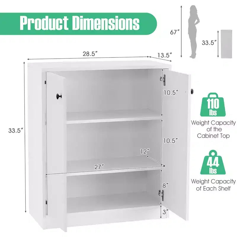 Meuble de rangement 2 portes Costway avec 3 étagères, buffet pour cuisine, couloir