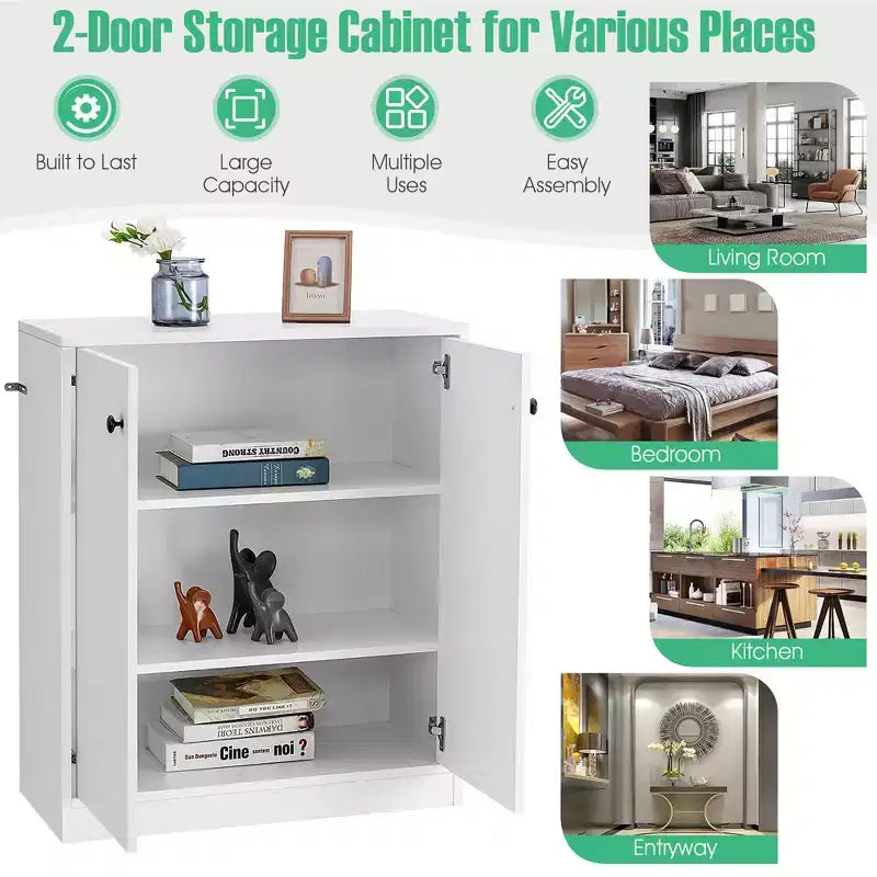 Meuble de rangement 2 portes Costway avec 3 étagères, buffet pour cuisine, couloir