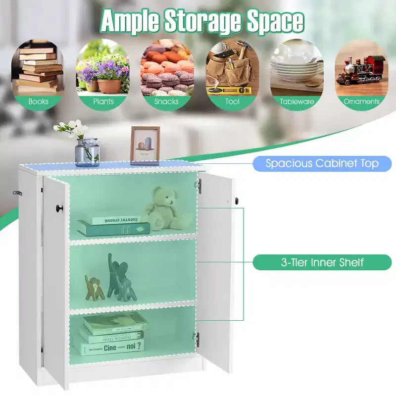 Meuble de rangement 2 portes Costway avec 3 étagères, buffet pour cuisine, couloir