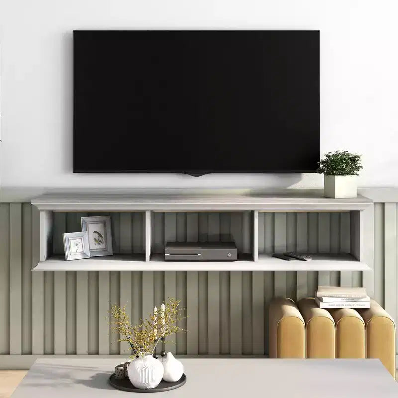 Meuble TV mural flottant Muyton Farmhouse à 3 étagères pour téléviseurs jusqu'à 70 po - miBasics
