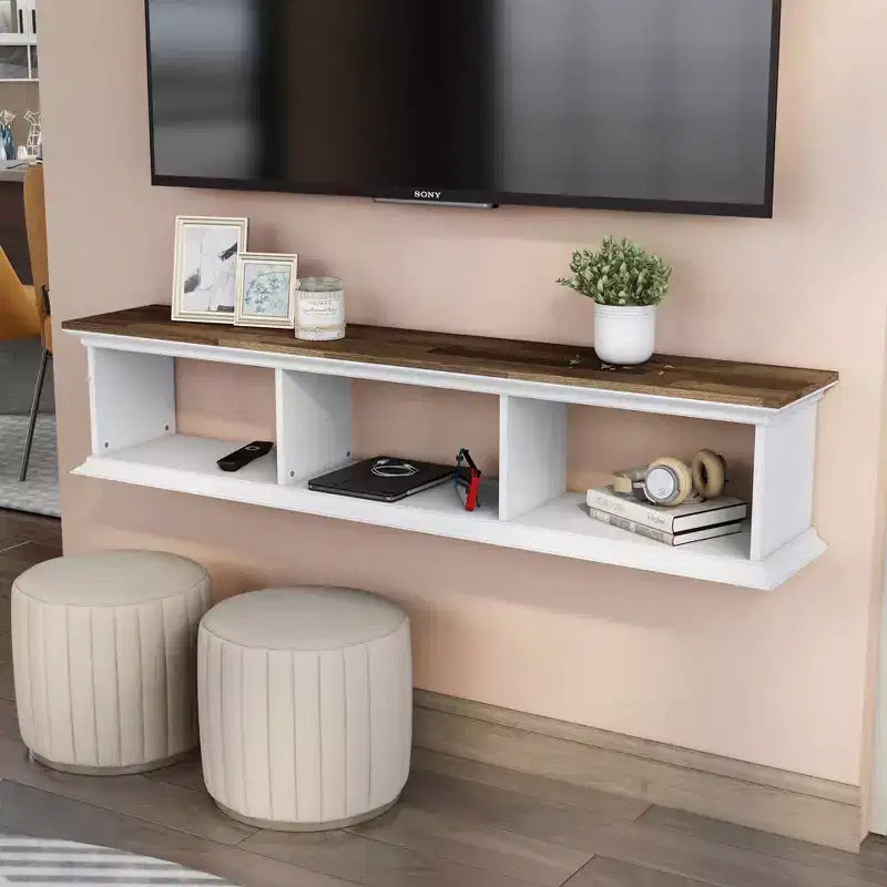 Meuble TV mural flottant Muyton Farmhouse à 3 étagères pour téléviseurs jusqu'à 70 po - miBasics
