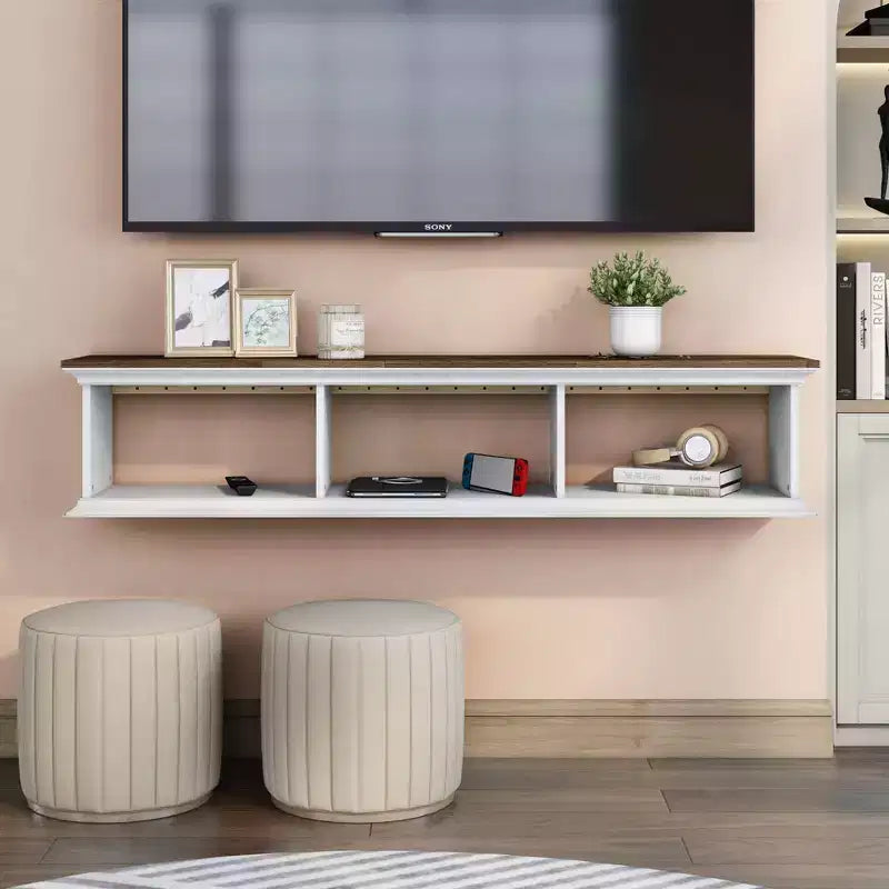 Meuble TV mural flottant Muyton Farmhouse à 3 étagères pour téléviseurs jusqu'à 70 po - miBasics