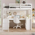 Twin size Wooden Loft Bed with Drawers, Cabinet, Shelves and Desk-ModernLuxe