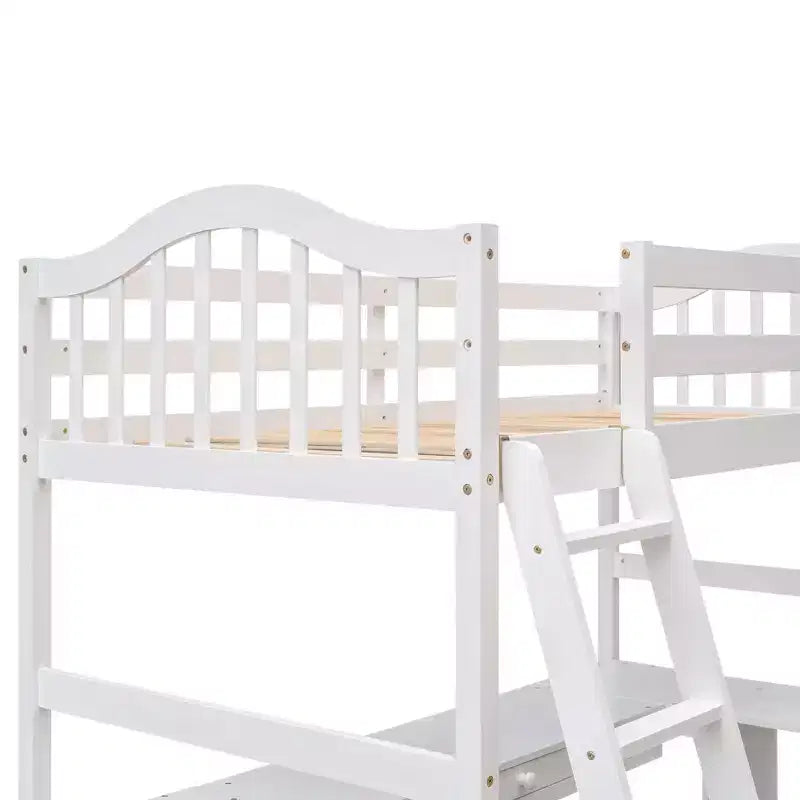 Lit superposé en bois taille double avec tiroirs, armoire, étagères et bureau - ModernLuxe