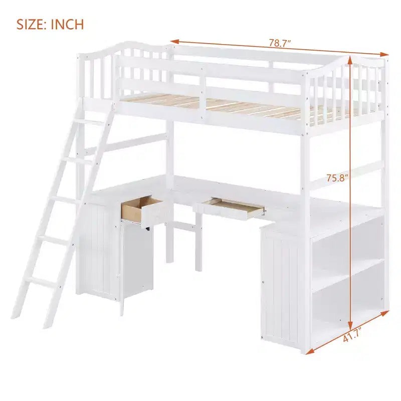 Lit superposé en bois taille double avec tiroirs, armoire, étagères et bureau - ModernLuxe