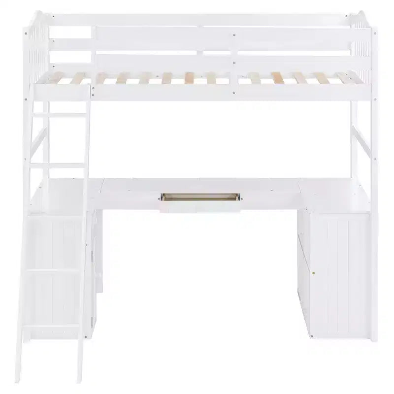 Lit superposé en bois taille double avec tiroirs, armoire, étagères et bureau - ModernLuxe