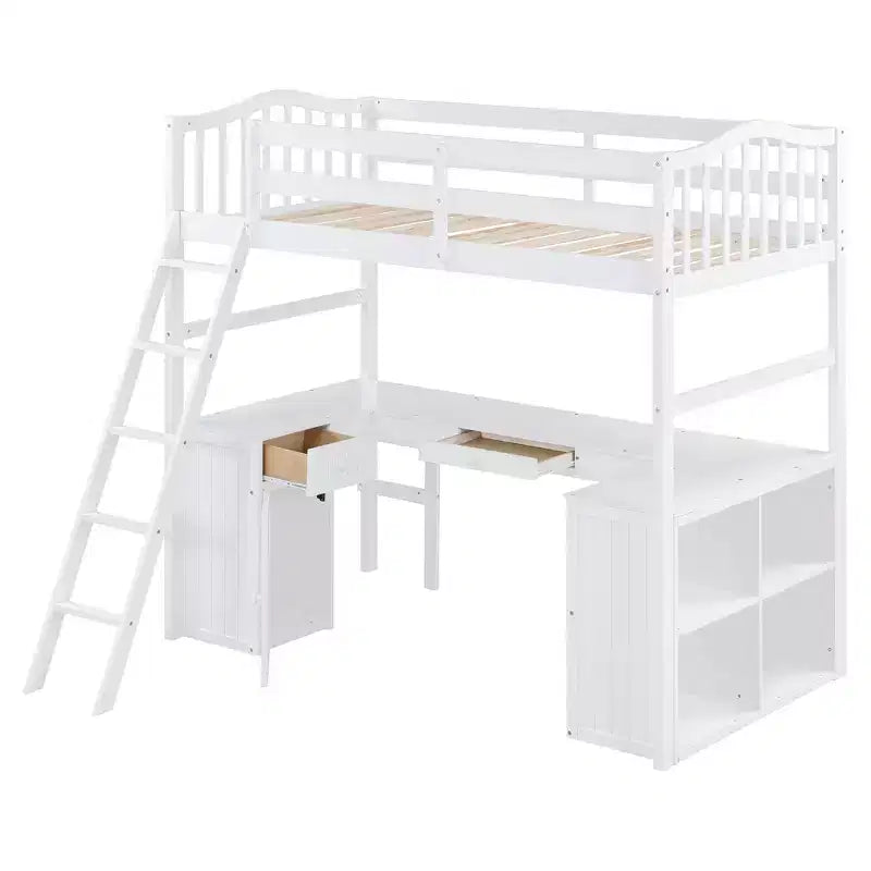 Lit superposé en bois taille double avec tiroirs, armoire, étagères et bureau - ModernLuxe