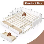 Lit de repos double Costway convertible en lit king-size avec 2 tiroirs, canapé-lit en bois pour chambre et salon, blanc/cerisier