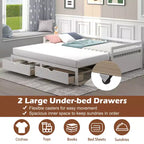 Lit de repos double Costway convertible en lit king-size avec 2 tiroirs, canapé-lit en bois pour chambre et salon, blanc/cerisier