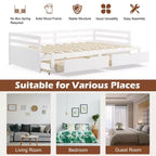 Lit de repos double Costway convertible en lit king-size avec 2 tiroirs, canapé-lit en bois pour chambre et salon, blanc/cerisier