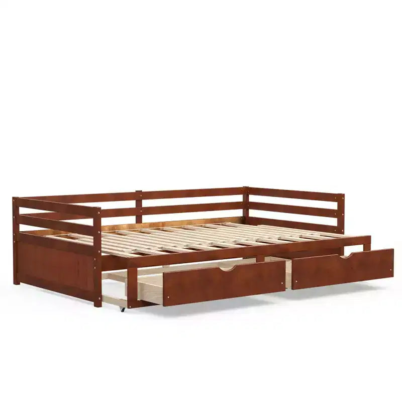 Lit de repos double Costway convertible en lit king-size avec 2 tiroirs, canapé-lit en bois pour chambre et salon, blanc/cerisier