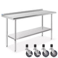 GRIDMANN Stainless Steel Table with Backsplash & 4 Casters (Wheels), NSF Commercial Kitchen Work & Prep Table