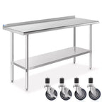 GRIDMANN Stainless Steel Table with Backsplash & 4 Casters (Wheels), NSF Commercial Kitchen Work & Prep Table