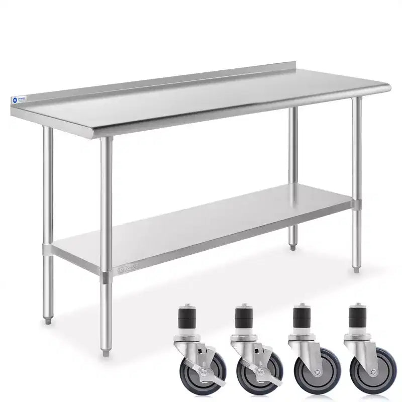 GRIDMANN Stainless Steel Table with Backsplash & 4 Casters (Wheels), NSF Commercial Kitchen Work & Prep Table