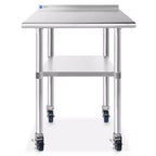 Table en acier inoxydable GRIDMANN avec dosseret et 4 roulettes, table de travail et de préparation de cuisine commerciale NSF