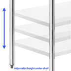 Table en acier inoxydable GRIDMANN avec dosseret et 4 roulettes, table de travail et de préparation de cuisine commerciale NSF