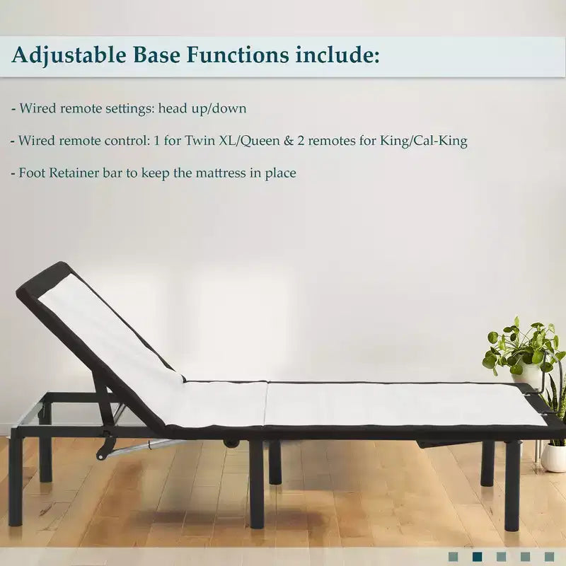 Continental Sleep, sommier réglable de 15 po avec tissus décoratifs, barre de retenue de pied protectrice, 12 pattes durables vissables brevetées