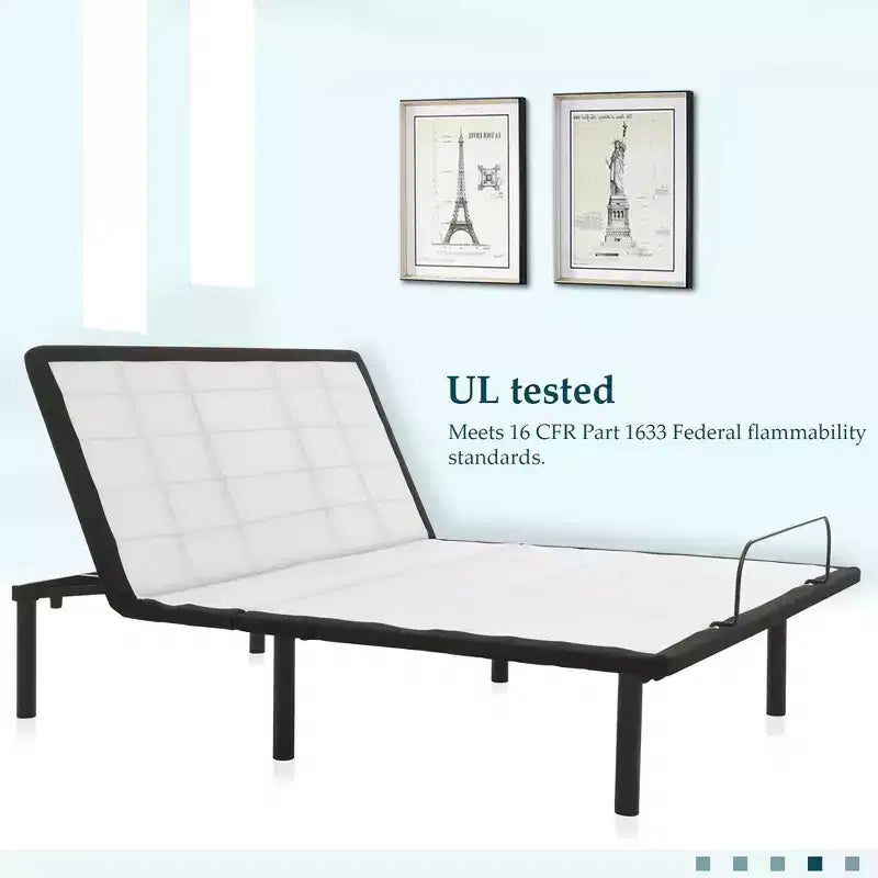 Continental Sleep, sommier réglable de 15 po avec tissus décoratifs, barre de retenue de pied protectrice, 12 pattes durables vissables brevetées