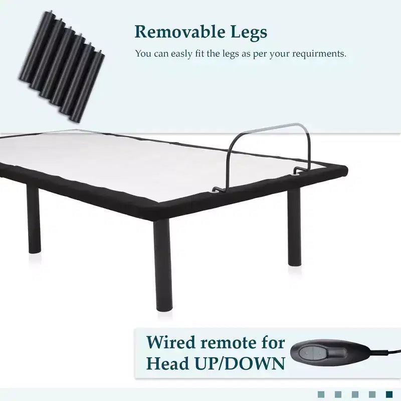 Continental Sleep, sommier réglable de 15 po avec tissus décoratifs, barre de retenue de pied protectrice, 12 pattes durables vissables brevetées