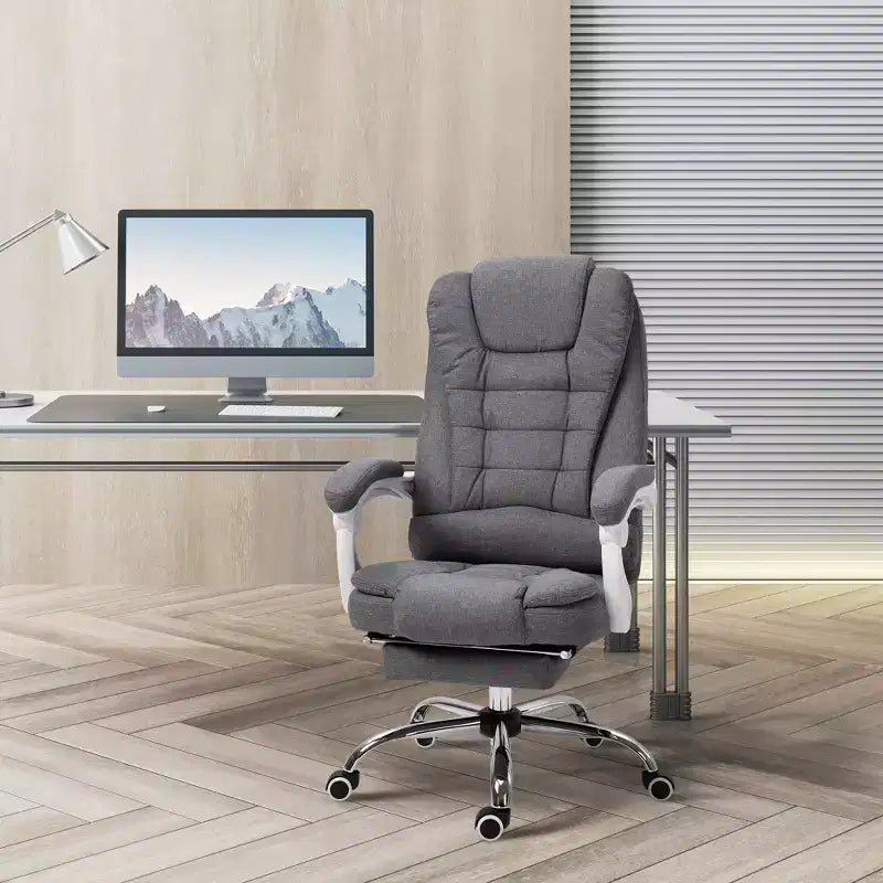 Chaise de bureau de direction à dossier haut Vinsetto avec repose-pieds, chaise d'ordinateur en tissu de lin avec accoudoirs rembourrés, gris
