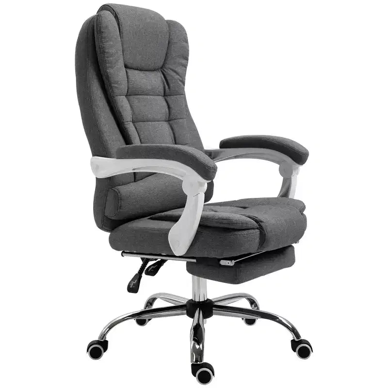 Chaise de bureau de direction à dossier haut Vinsetto avec repose-pieds, chaise d'ordinateur en tissu de lin avec accoudoirs rembourrés, gris