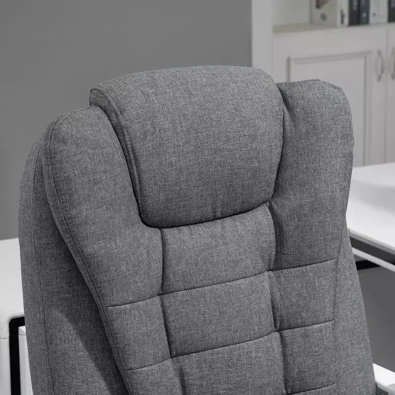 Chaise de bureau de direction à dossier haut Vinsetto avec repose-pieds, chaise d'ordinateur en tissu de lin avec accoudoirs rembourrés, gris