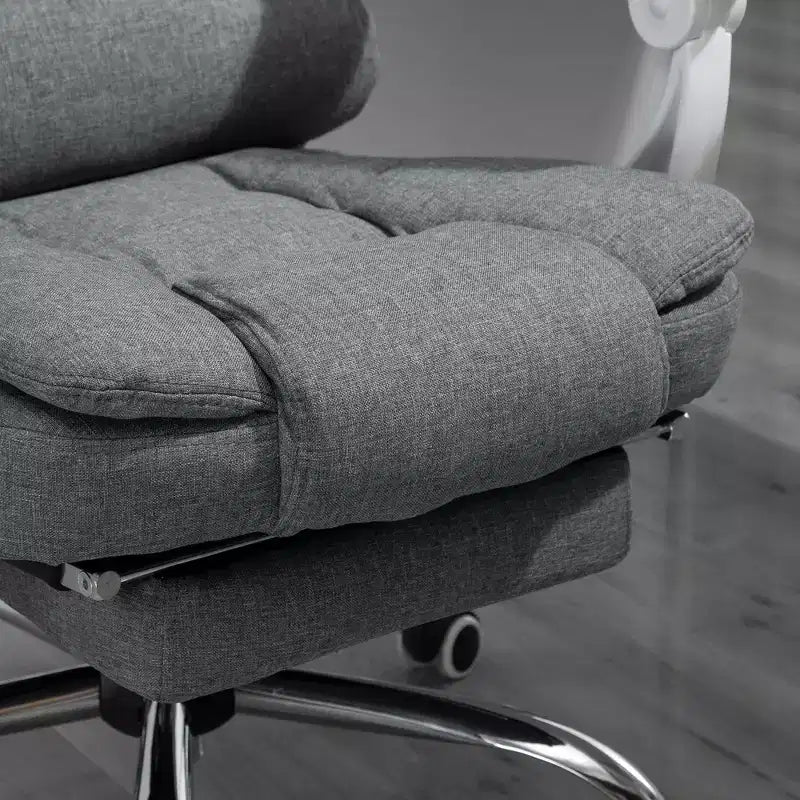 Chaise de bureau de direction à dossier haut Vinsetto avec repose-pieds, chaise d'ordinateur en tissu de lin avec accoudoirs rembourrés, gris